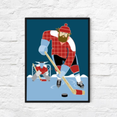 Paul Bunyan and Babe the Blue Ox Play Hockey (8x10)
