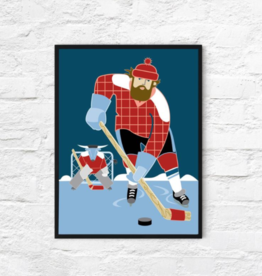 Cindy Lindgren Paul Bunyan and Babe the Blue Ox Play Hockey (8x10)