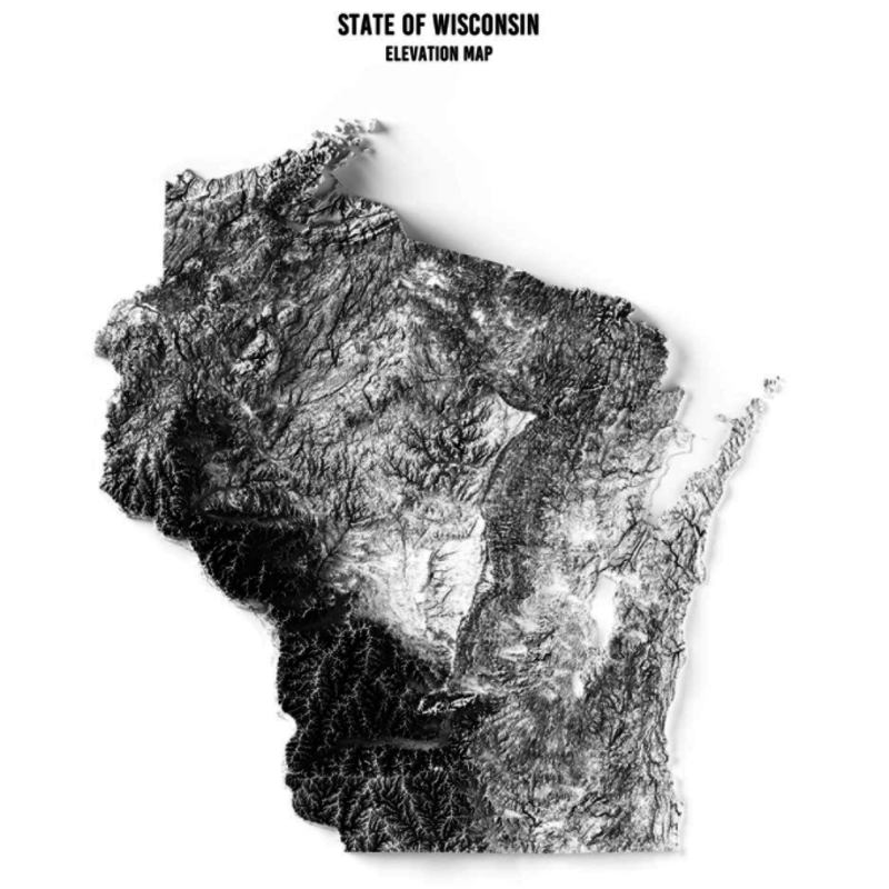 Muir Way Wisconsin Elevation Map Print (18x24)