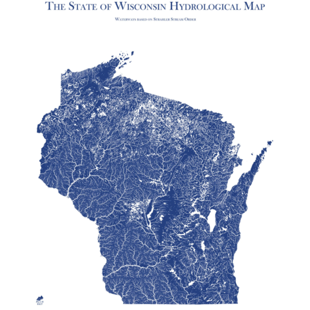 Muir Way Wisconsin Hydrological Map (18x14)