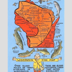 Found Image Press Fishing Map of Wisconsin Vintage Print (12.5x18)