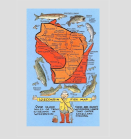 Found Image Press Fishing Map of Wisconsin Vintage Print (12.5x18)
