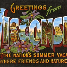 Found Image Press Magnet - Greetings from Wisconsin (Summer Vacation-land + Flowers) Wi-61