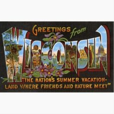 Found Image Press Greeting Card - Greetings from Wisconsin (Summer Vacation-land + Flowers)