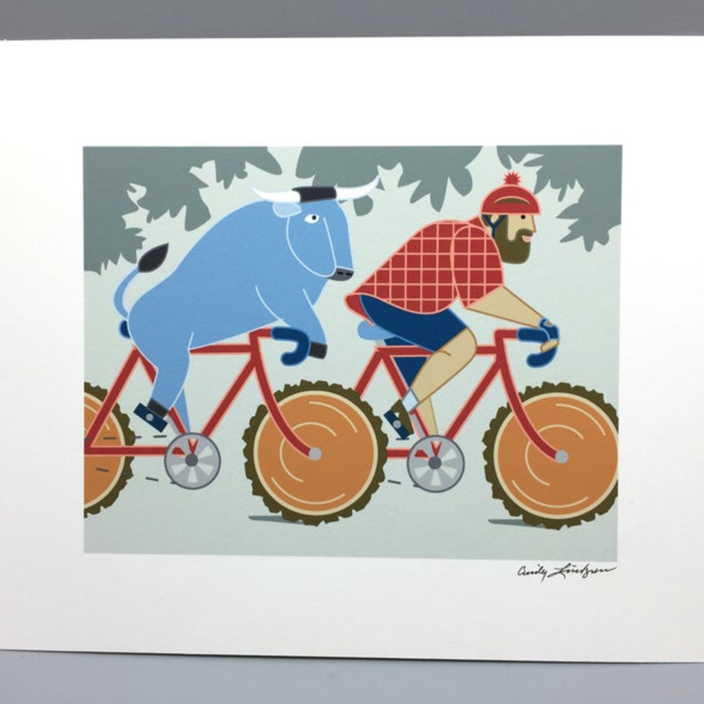 Cindy Lindgren Paul Bunyan and Babe the Blue Ox Bike Print (8x10)