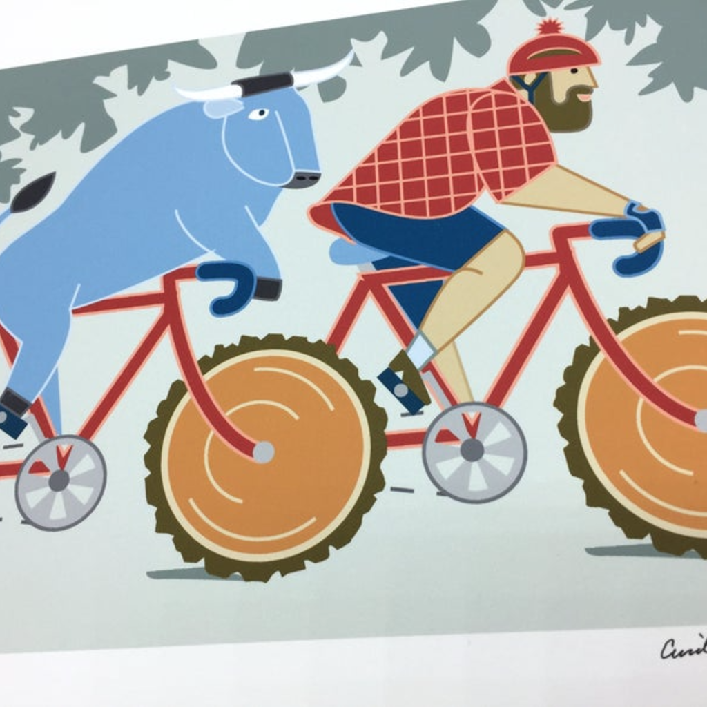 Paul Bunyan and Babe the Blue Ox Bike Print (8x10)
