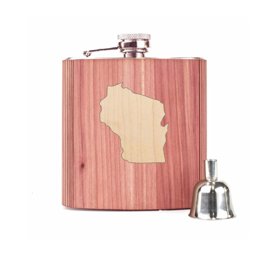 Woodchuck Wood Flask - Wisconsin (Cedar ) (Large 6 oz)