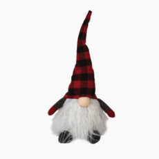 Sitting Plush Red/Black Plaid Santa Gnome