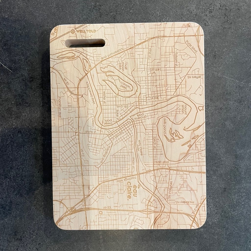 Well Told Wholesale Eau Claire Map Wood Bar Board