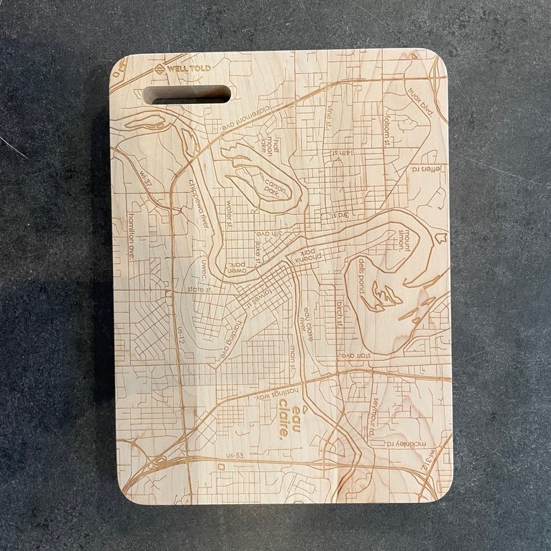 Well Told Wholesale Eau Claire Map Wood Bar Board