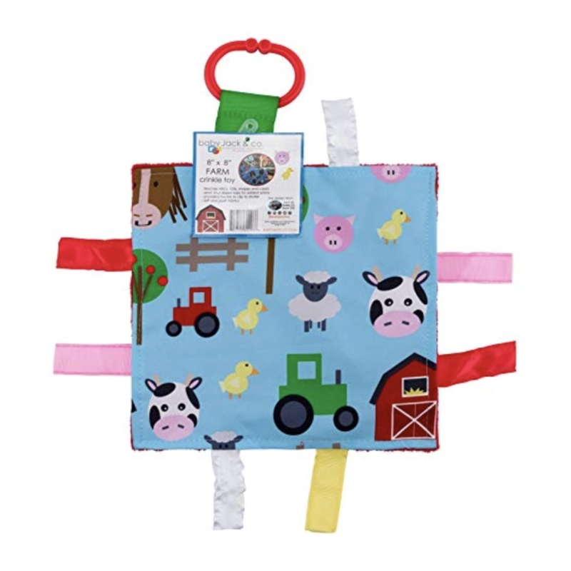 Baby Jack & Co. Farm Baby Crinkle Tag Square 8"x 8" Toy