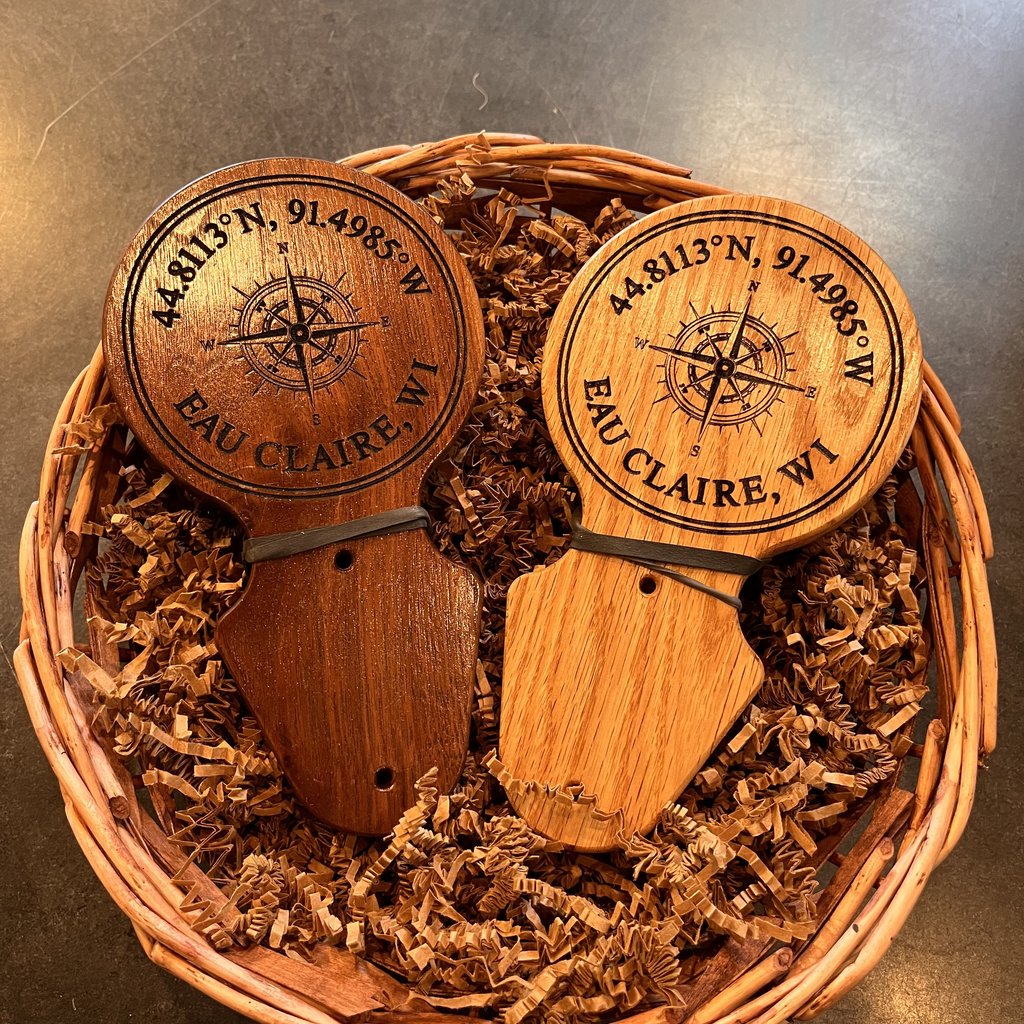 Wood Wall Hang Bottle Opener - EC Coordinate and Compass