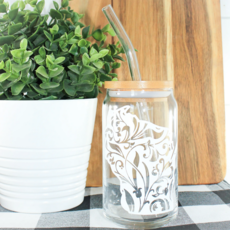 NAP Creations Glass Tumbler w/ Straw - Wisconsin Floral