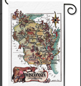 Flags Galore Decor and More Wisconsin Liozu Map - Garden Flag 12x18