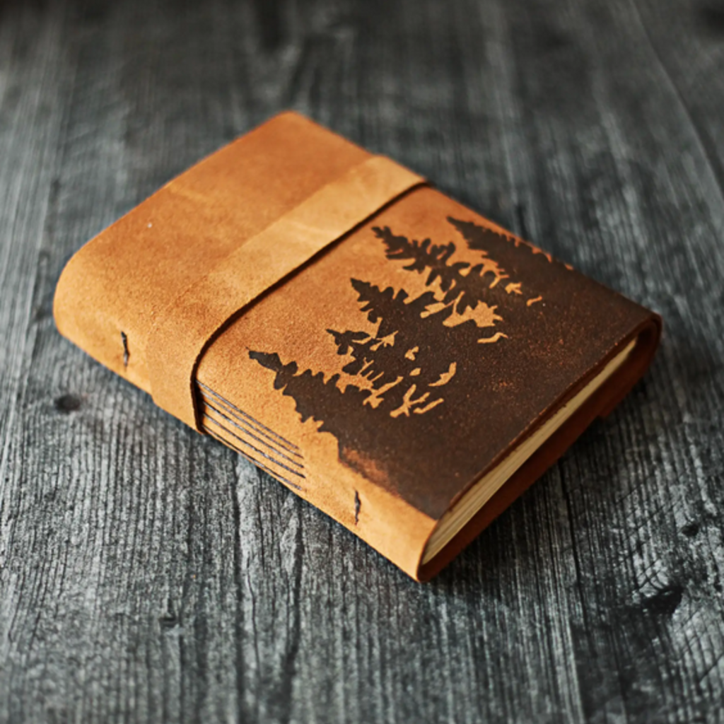 Wayfaring Goods Tree Journal - Pine Forest Leather Journal: Cream