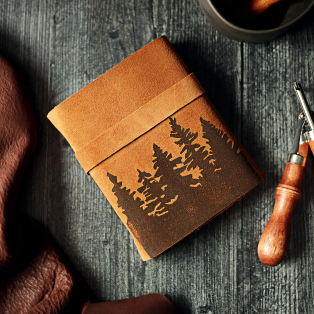Wayfaring Goods Tree Journal - Pine Forest Leather Journal: Cream