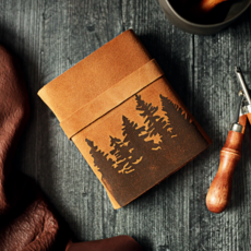 Wayfaring Goods Tree Journal - Pine Forest Leather Journal: Cream