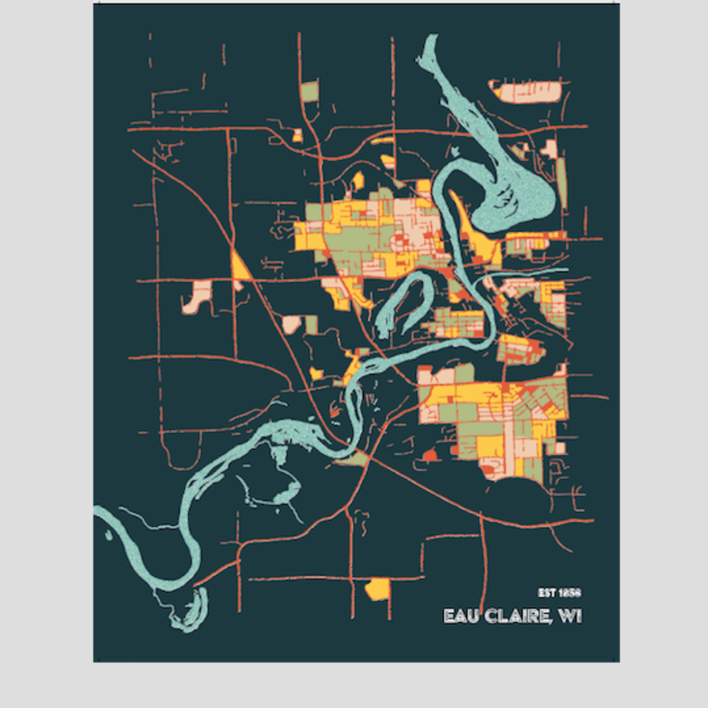 Eau Claire Waterways Print (8x10 Giclee) (Dark)