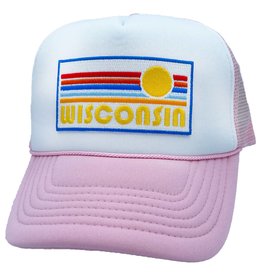 Hey Mountains Retro Wisconsin Trucker Hat (Pink)
