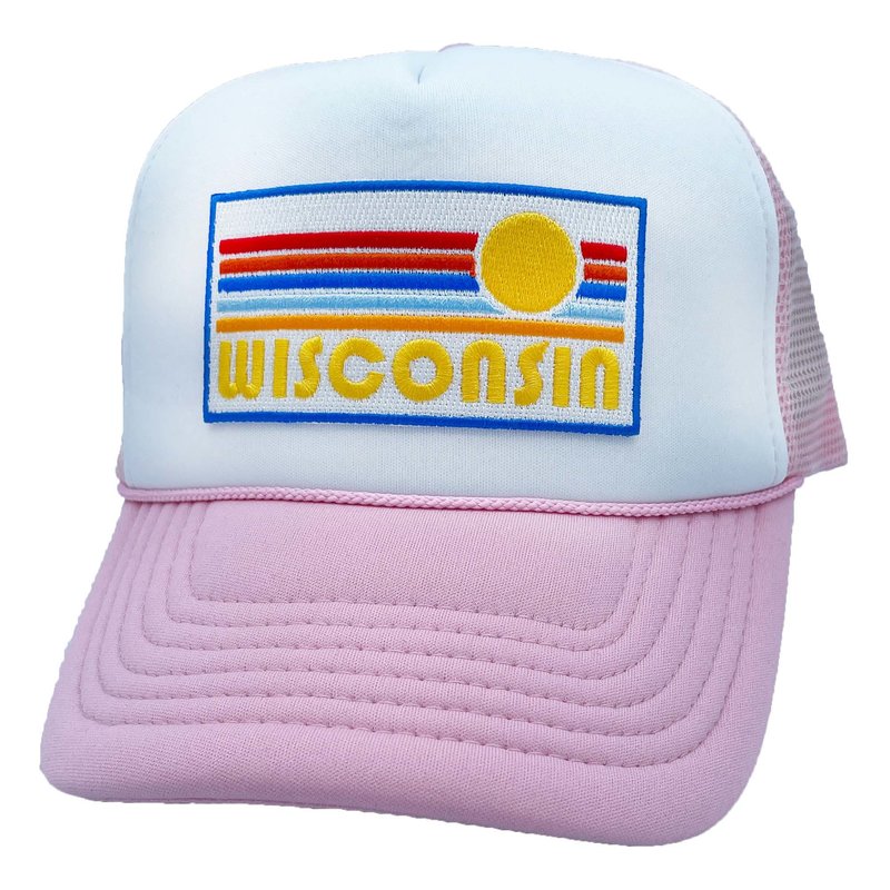 Hey Mountains Retro Wisconsin Trucker Hat (Pink)