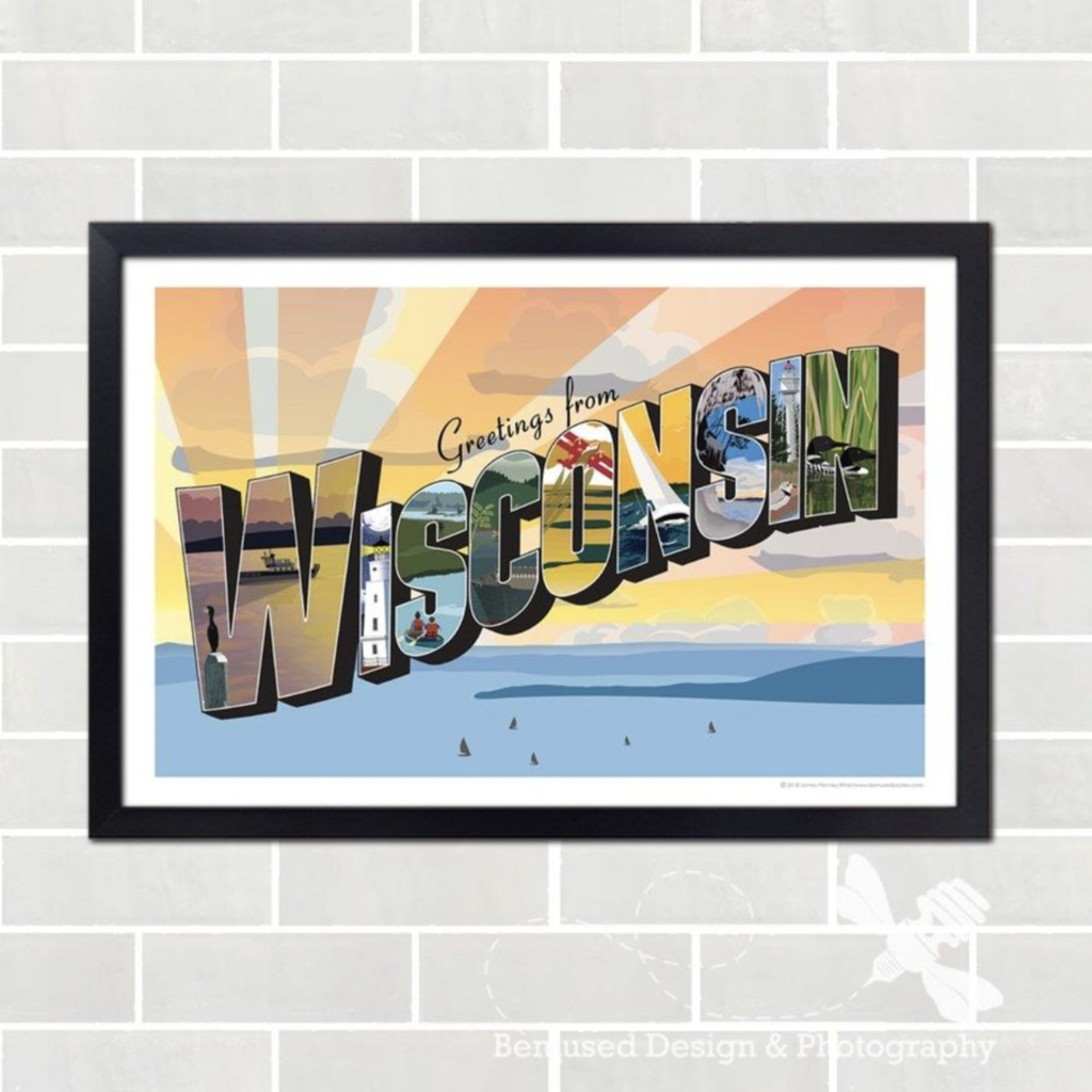 Bemused Designs Vintage Wisconsin Postcard Print - 12X18