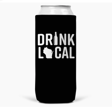 WI-Wear Drink Local Wisconsin Slim Can Koozie - Black