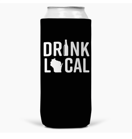 WI-Wear Drink Local Wisconsin Slim Can Koozie - Black