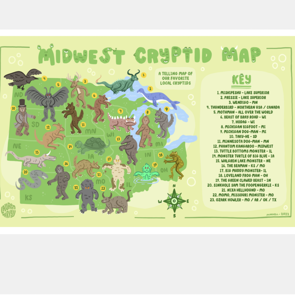 Lauren Marvell Midwest Cryptid Map