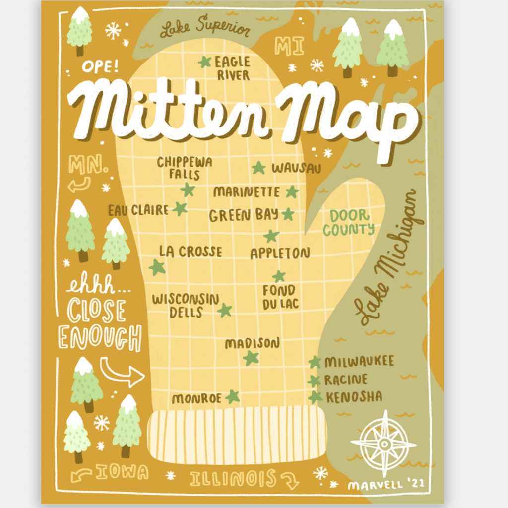 Lauren Marvell Wisconsin Mitten Map Print