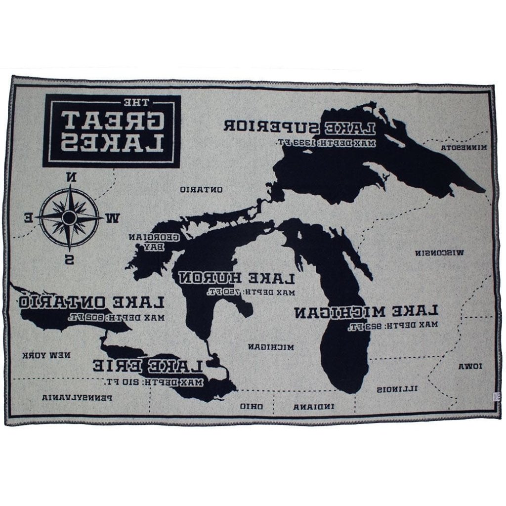 Faribault Mills Wool Throw - Great Lakes Map