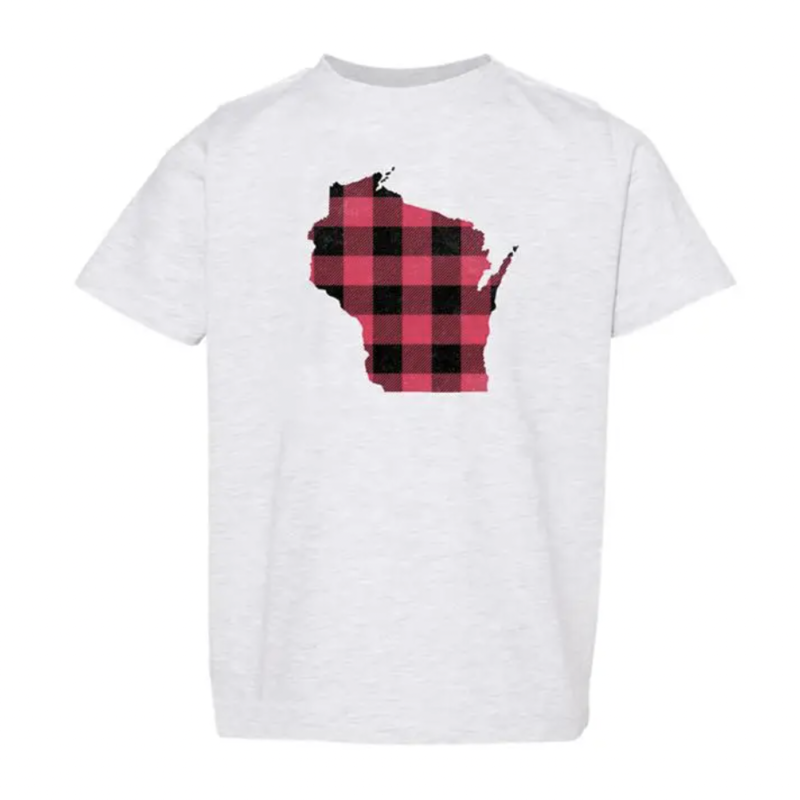 Up North Clothing Wisconsin Plaid Toddler Tee -Red/Black