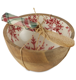 Snowflakes Enamel Wood Bowl Spreader Set