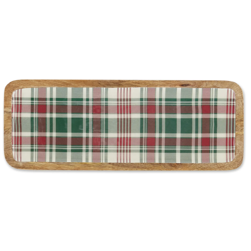 Design Imports Yuletide Plaid Enamel Wood Tray