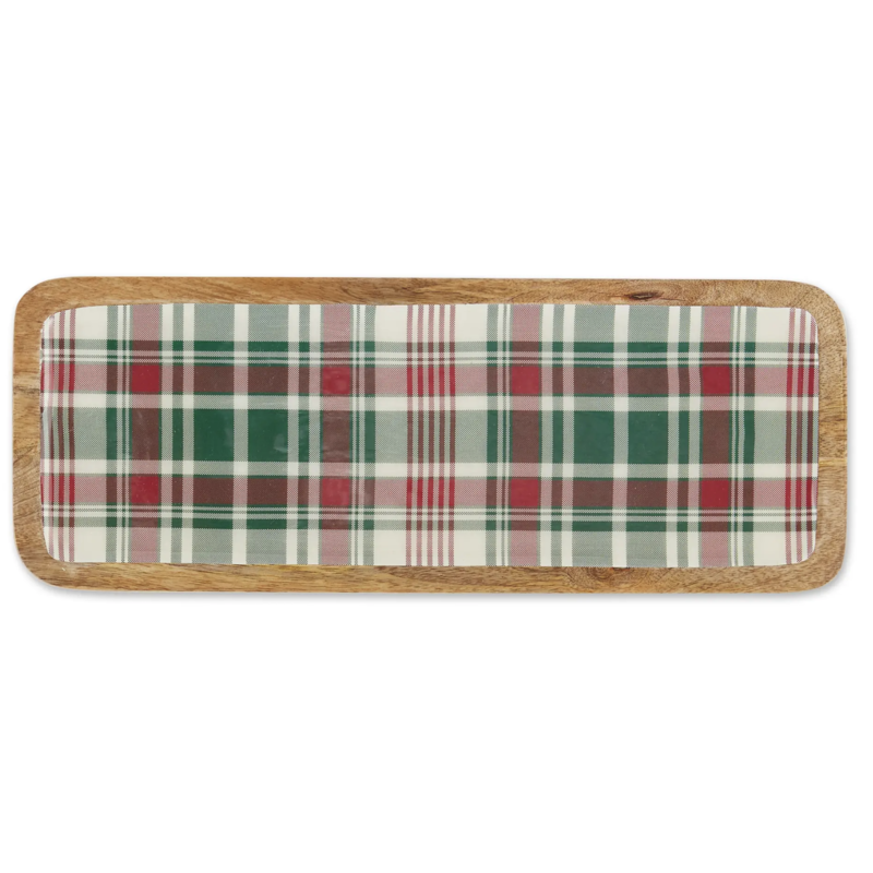 Design Imports Yuletide Plaid Enamel Wood Tray