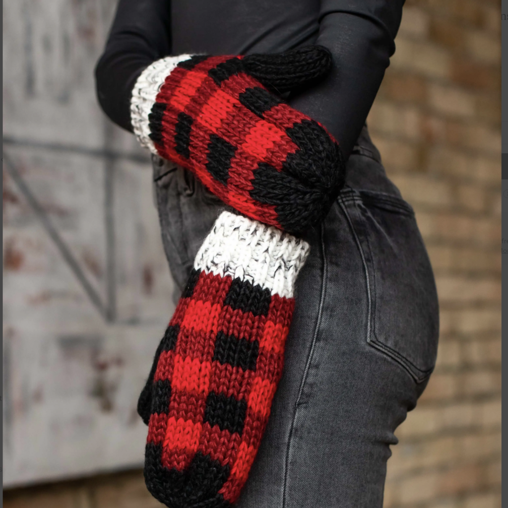 Red Buffalo Plaid Mittens with grey trim