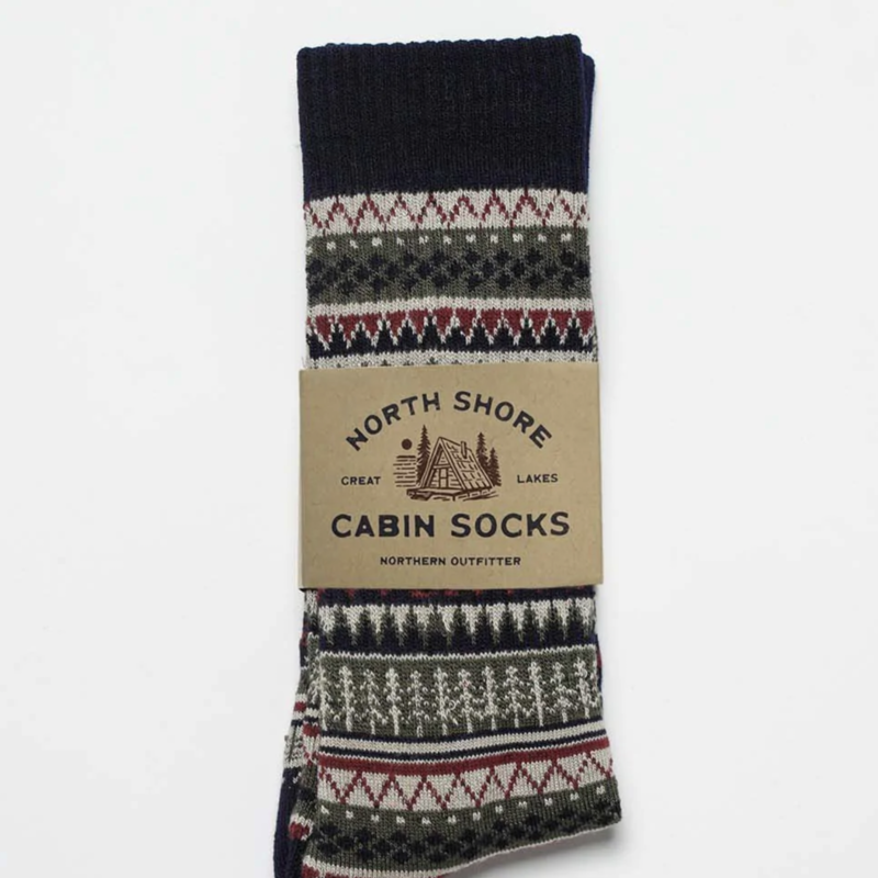 North Shore Cabin Socks - Treeline Pattern - Navy