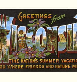 Found Image Press Postcard - Greetings from Wisconsin Wi-61 (blue + yellow)