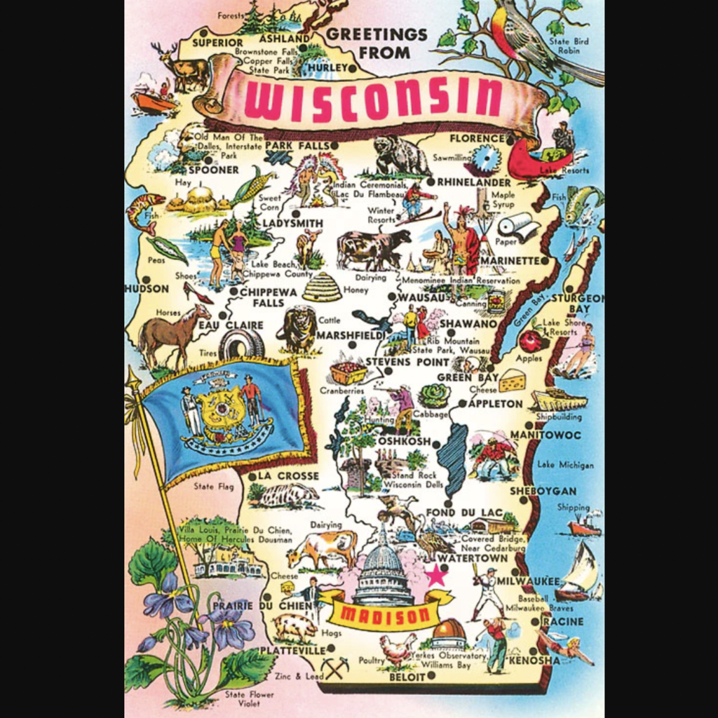Found Image Press Magnet -  Map of Wisconsin WI-73