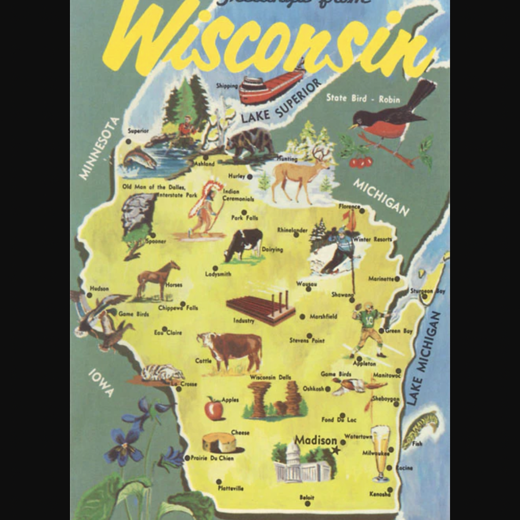 Found Image Press WI-439 Map of Wisconsin - Vintage Image  (Magnet)