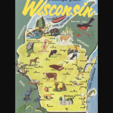 Found Image Press WI-439 Map of Wisconsin - Vintage Image  (Magnet)