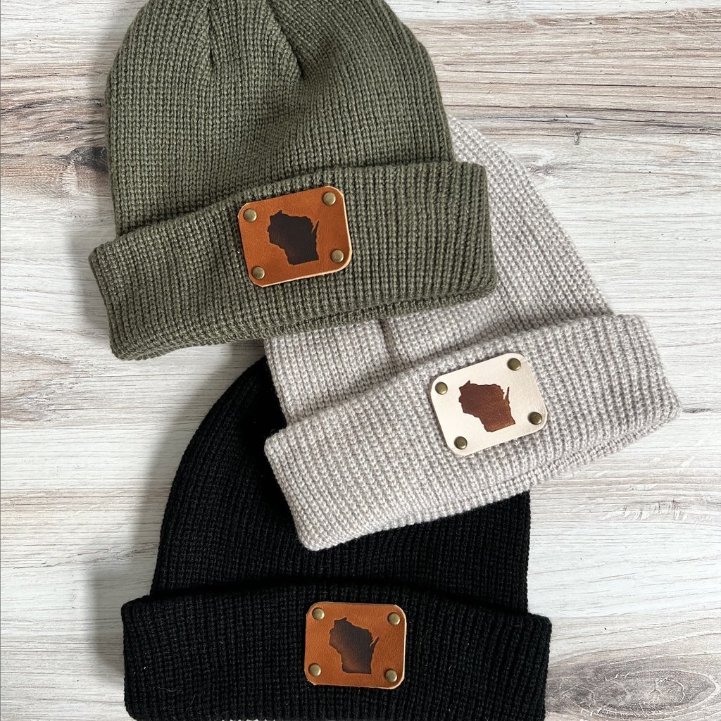 Blu Mountain Co. Wisconsin Leather Patch Beanie