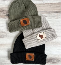 Blu Mountain Co. Wisconsin Leather Patch Beanie