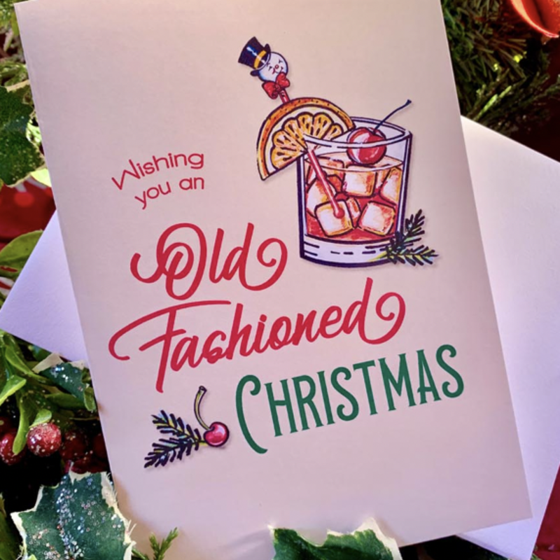 Pink Squirrel Studios Old Fashioned Christmas Card