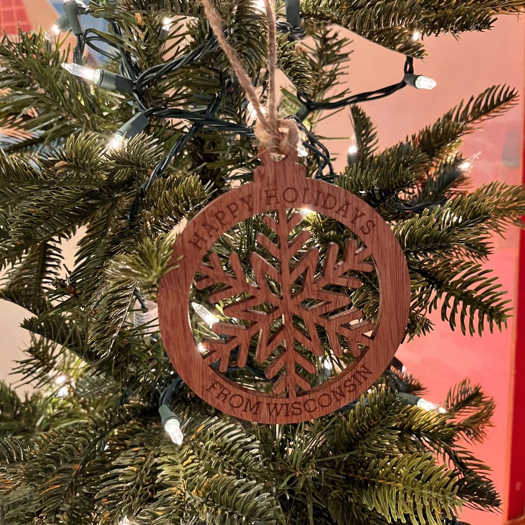 Woodchuck Ornament - Snowflake Wisconsin (Mahogany)