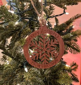 Woodchuck Ornament - Snowflake Wisconsin (Mahogany)