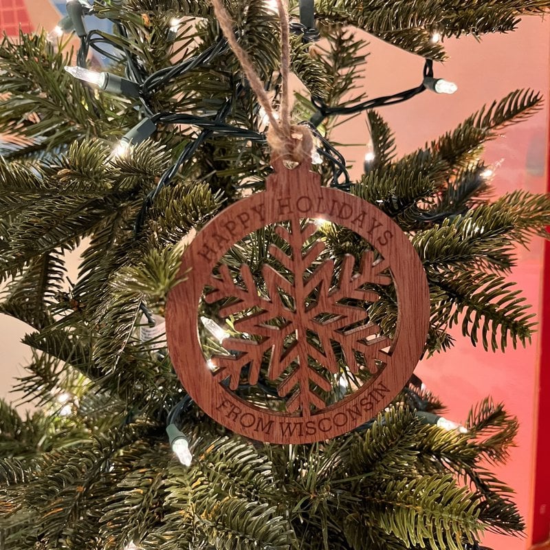Woodchuck Ornament - Snowflake Wisconsin (Mahogany)