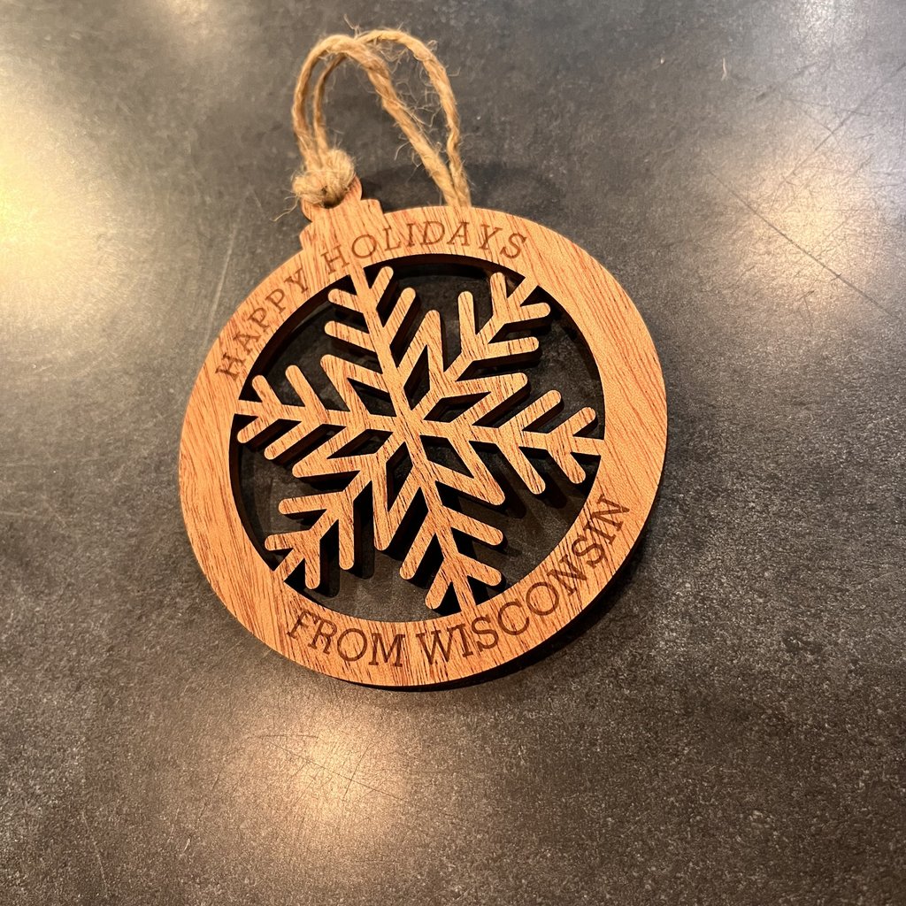 Woodchuck Ornament - Snowflake Wisconsin (Mahogany)
