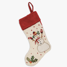 Volume One Hooked Wool Stocking - Holly Snowman