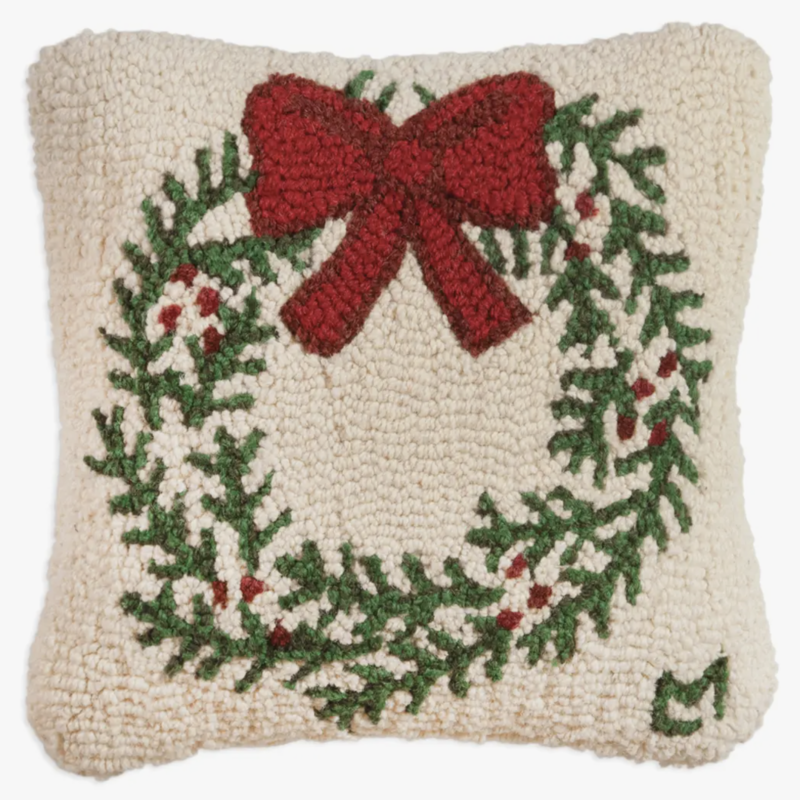 Volume One Hooked Wool Pillow - Christmas Wreath