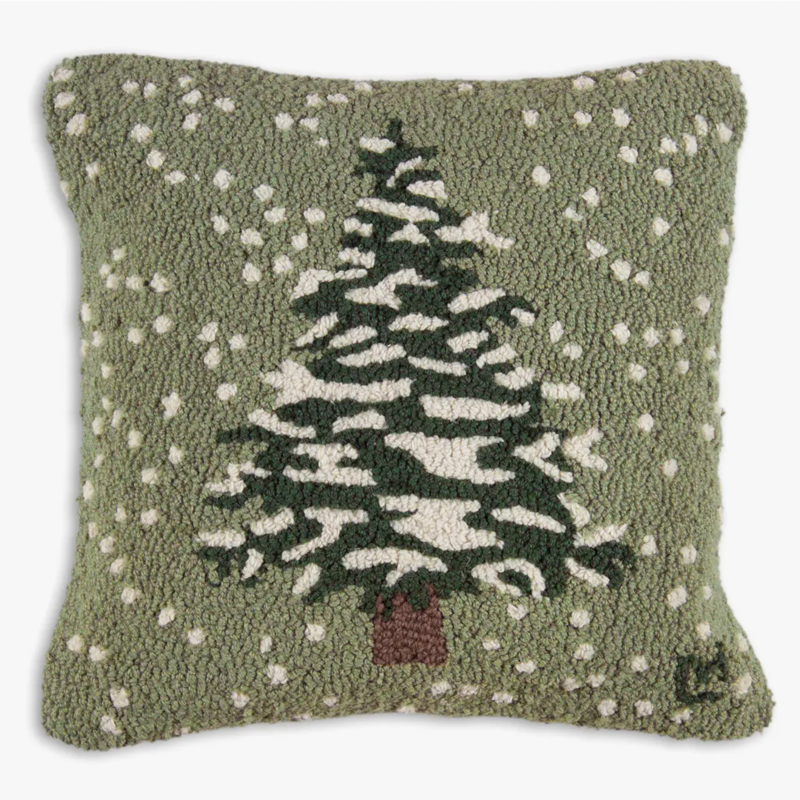 Volume One Hooked Wool Pillow - Snow Flurries Tree